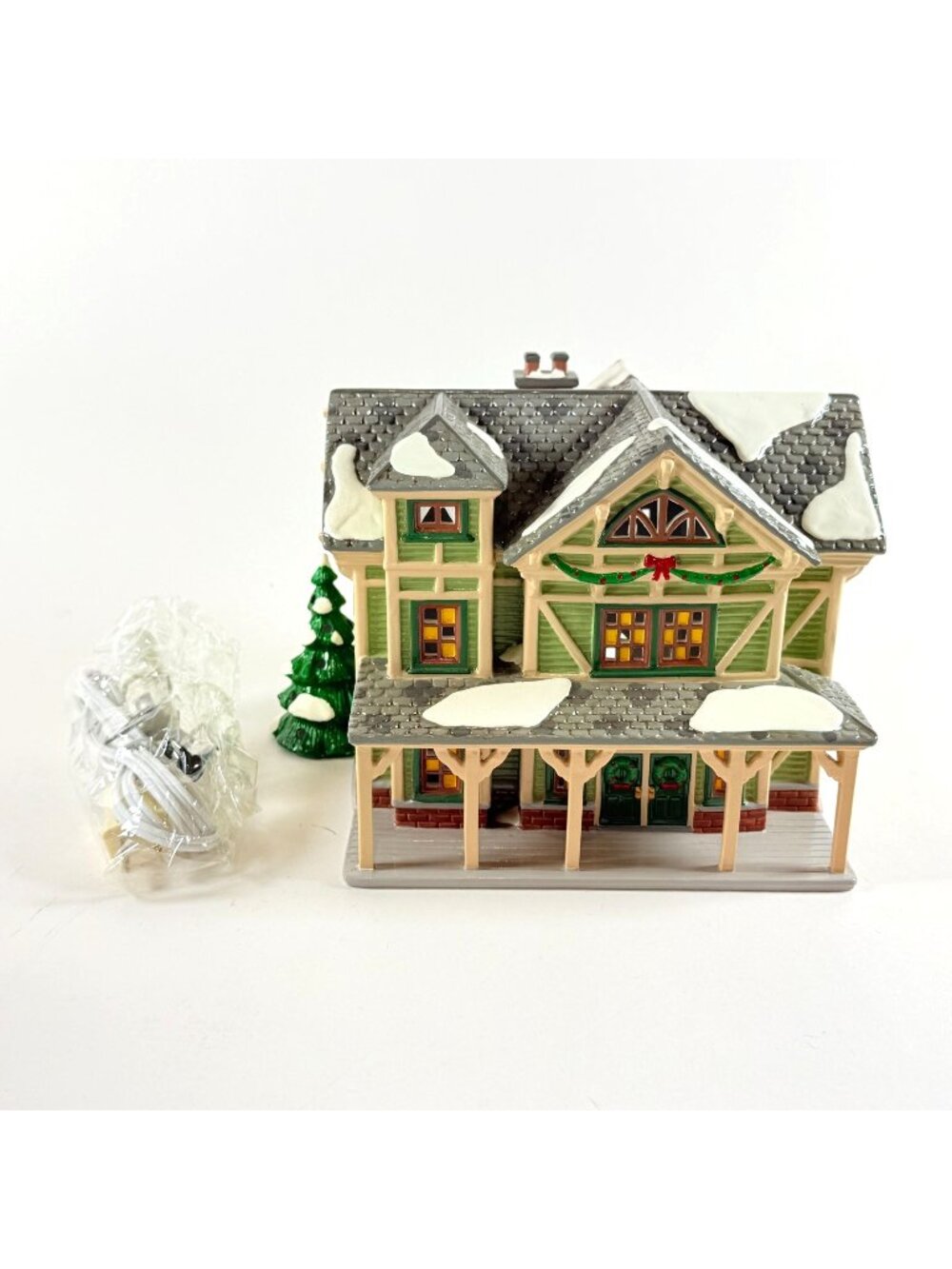 Vintage Dept 56 Snow Village Stick Style House 54943 Green Lighted Christmas